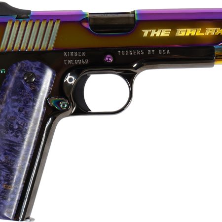 Cnc Firearms CNCGALAXY1911 Kimber 1911 Galaxy 45 ACP 7+1 5" Polished Rainbow PVD Engraved "The Galaxy"/Serrated Slide, Purple Maple Burl Grip
