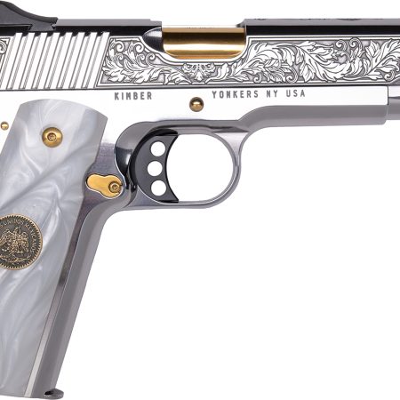 Cnc Firearms CNCPATRIA Kimber 1911 Patria 38 Super 9+1 Gold Plated PVD Barrel, Polished Stainless Steel Engraved/Serrated Slide, Stainless w/Gold Accents Frame, Pearl Grip