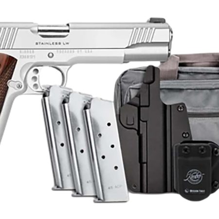 Kimber Mfg, Inc 3700852 Stainless LW Bundle 45 ACP 8+1 5" Match Grade Barrel, Stainless Steel Serrated Slide, Aluminum Frame