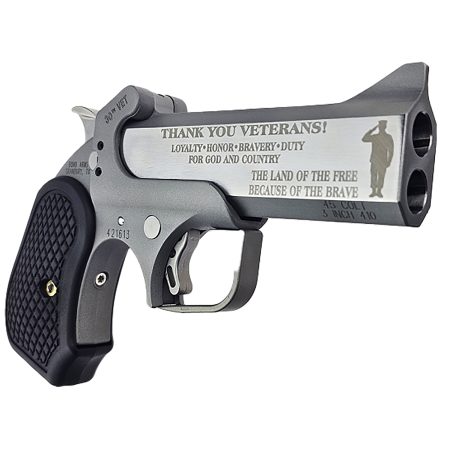 Bond Arms BA30THVET-45LC/410 30th Vet  45 Colt (Long Colt)/410 Gauge 2 Shot 4.25" Engraved Matte Barrel, Rough Matte Stainless Steel Frame, Black Grips