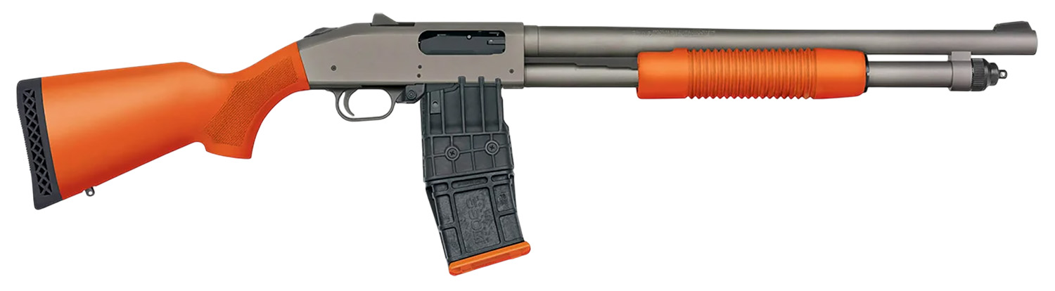 Mossberg 50220 590M 12 Gauge 10+1 18.50" Tungsten Gray Cerakote Barrel & Steel Drilled & Tapped Receiver, Magpul SGA Safety Orange Synthetic Stock