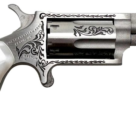 North American Arms 22M50 50th Anniversary  22 Mag 5 Shot 1.63" Matte Stainless w/"50th Anniversary" & Scroll Engraving, White Pearl Grip, Exposed Hammer