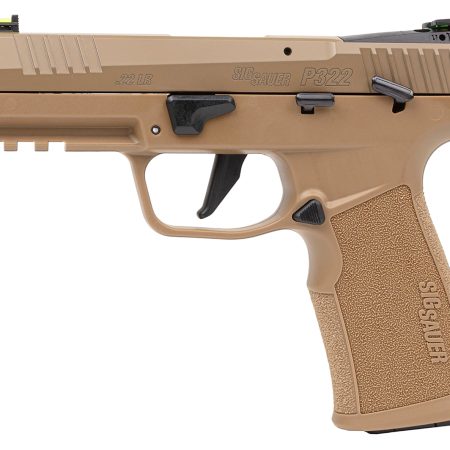 Sig Sauer 322CCAS P322  Compact Frame 22 LR 20+1 4" Black Threaded Barrel, Coyote Tan Cerakote Optic Ready/Serrated Slide, Coyote Tan Polymer Frame w/Picatinny Rail, Polymer Grip, Ambidextrous