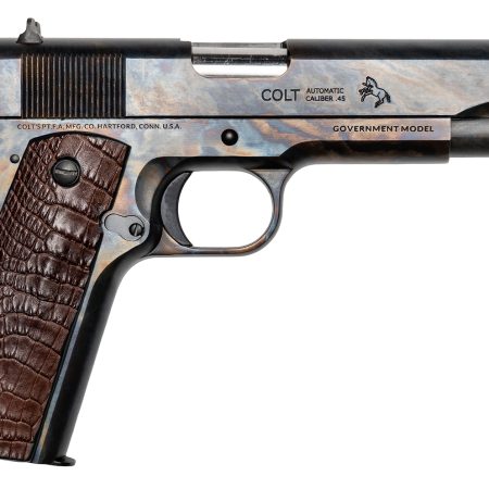 Cnc Firearms CNCLINEAGE Colt Government Lineage 45 ACP 7+1 5" Stainless Match Grade Barrel, Color Case Hardened Stainless Steel Serrated Slide & Frame, Chocolate Alligator Grip