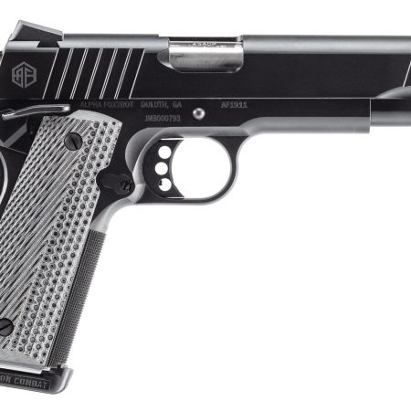 Alpha Foxtrot AA27X4ENA-XQBK08-WBS AF1911  Full Size 45 ACP 8+1 5" Stainless Bull Barrel, Black QPQ Stainless Steel Serrated Slide, Black QPQ Stainless Steel Serrated Frame w/Beavertail G10 Grip