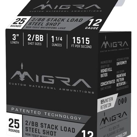 Migra Ammunitions M12SS2BB Staxd  12Gauge 3" 1 1/4oz 2/BBShot 25 Per Box