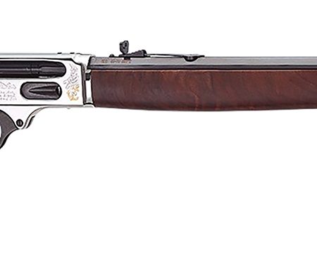 Henry H010BGMC Spirit Of The Corps 45-70 Gov 4+1 22" Black Octagon Barrel, Nickel Engraved w/24K Gold Inlay Brass Drilled & Tapped Receiver, American Walnut Straight Stock