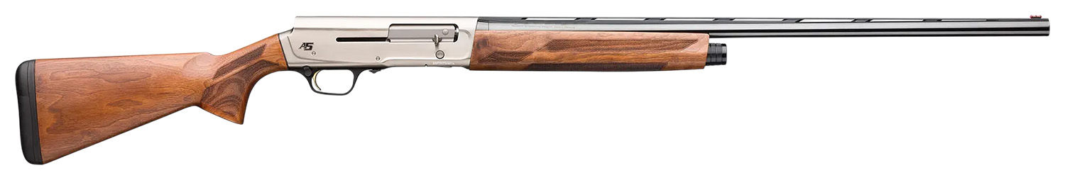 Browning 0119033004 A5 Upland 12 Gauge Semi-Auto 3" 3- 2.75" Shells 28" Gloss Blued Vent Rib Barrel, Brushed Nickel Aluminum Alloy Receiver, Fixed Turkish Walnut Stock, Invector-DS Flush Chokes