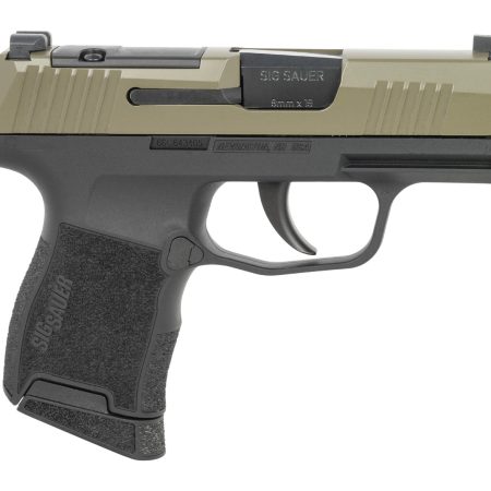 Sig Sauer 3659GXR3P P365  Micro-Compact 9mm Luger 10+1 3.10" Black Barrel, Moss Green Stainless Steel Optic Ready/Serrated Slide, Black Alloy Frame w/Accessory Rail, Textured Grip, RMSc Footprint