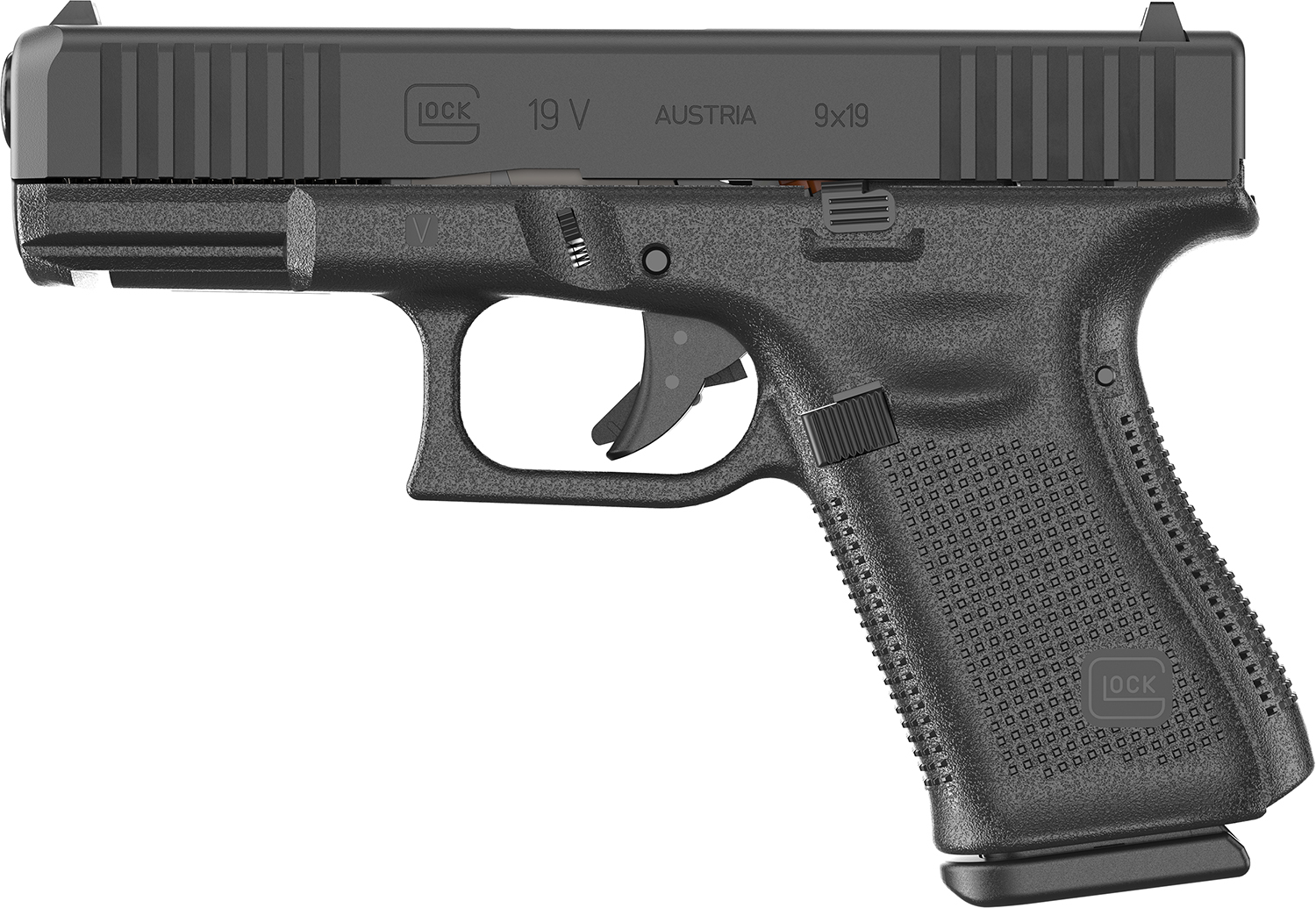 Glock PV1950201 G19 V Compact 9mm Luger 10+1 4.02" Black Barrel & Steel Serrated Slide, Black Polymer Frame w/Accessory Rail, Interchangeable Backstrap