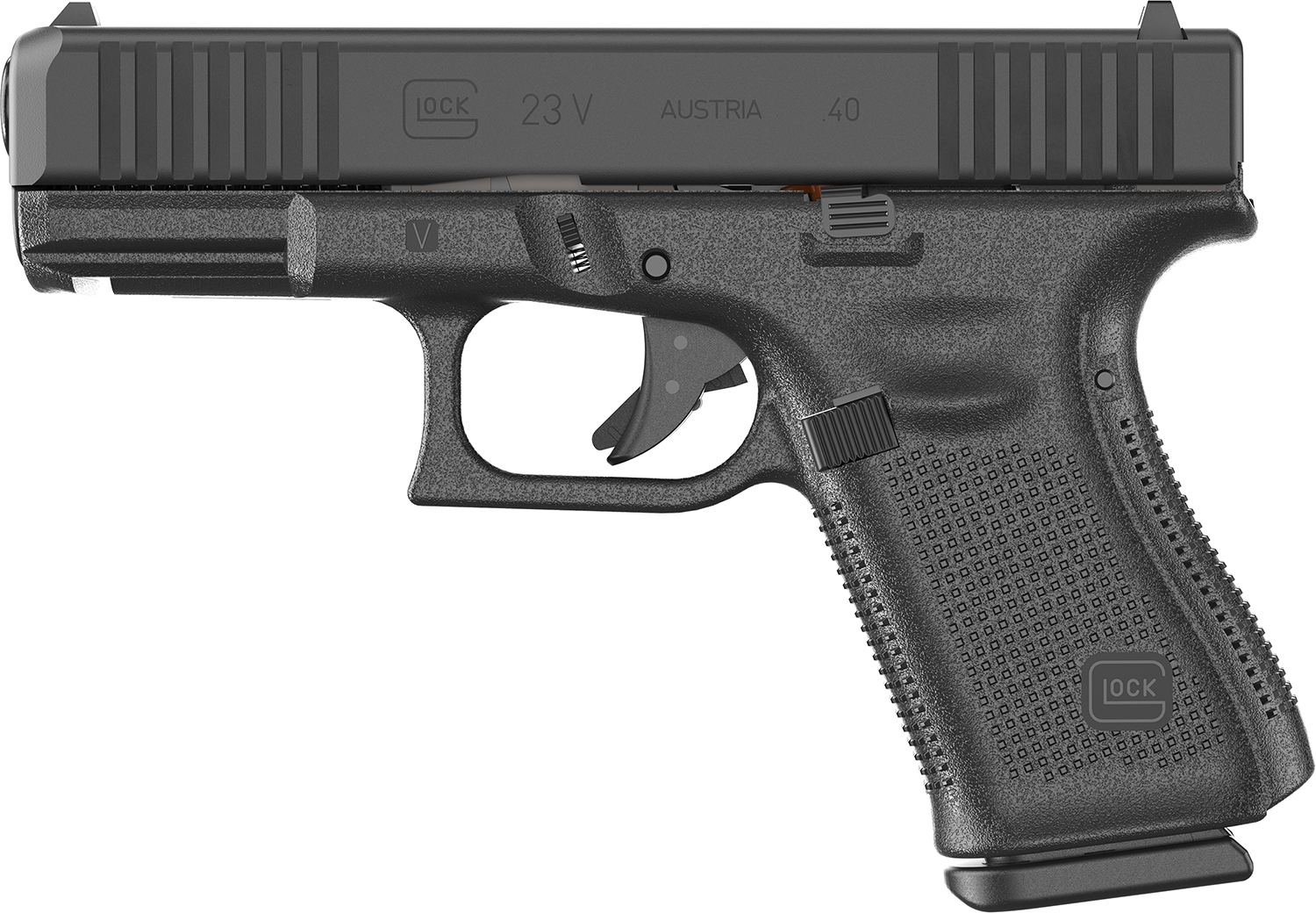 Glock PV2350201 G23 V 40 S&W 10+1 4.02" Black GMB Barrel, Black nDLC Steel Serrated Slide, Black Polymer Frame w/Accessory Rail, Interchangeable Backstrap Grip, Ambidextrous