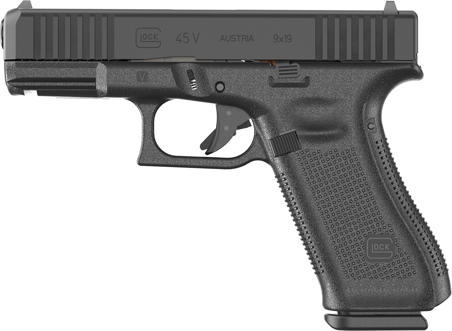 Glock PV4550201 G45 V Crossover 9mm Luger 10+1 4.02" Black GMB Barrel, Black nDLC Steel Serrated Slide, Black Polymer Frame w/Accessory Rail, Textured polymer Grip, Ambidextrous