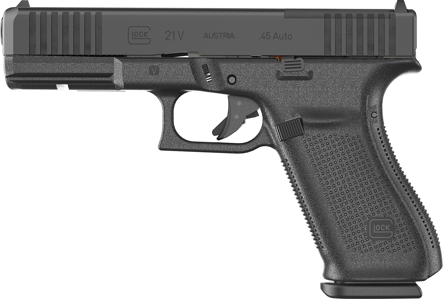 Glock UV2150203MOS G21 V MOS Full Size 45 ACP 13+1 4.61" Black GMB Barrel, Black nDLC Steel Optic Ready/Serrated Slide, Black Polymer Frame w/Accessory Rail, Textured Polymer Grip, Ambidextrous