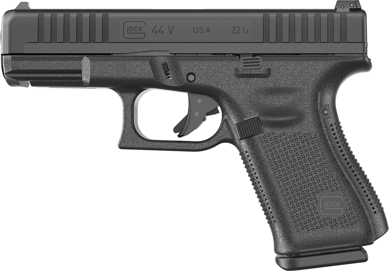 Glock UV4450101 G44 V Compact 22 LR 10+1 4.02" Black GMB Barrel, Matte Black Serrated Slide, Black Polymer Frame w/Accessory Rail, Interchangeable Backstrap Grip