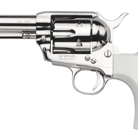 Taylors & Company 200111 1873 Flat Top Pietta 9mm Luger 6 Shot 3.50" Nickel Round Barrel, Cylinder & Steel Frame, PVC White Flat Birdshead Grip, Exposed Hammer