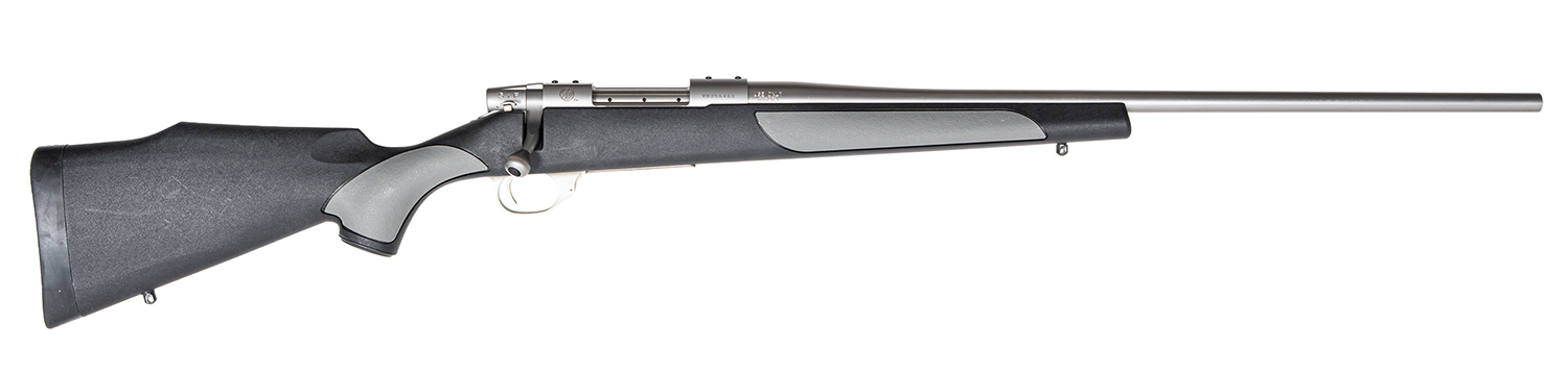 Weatherby Vanguard Weatherguard Full Size 30-06 Springfield 5+1 22" Satin Threaded Barrel, Satin Stainless Steel Drilled & Tapped Receiver, Black/Gray Weatherguard