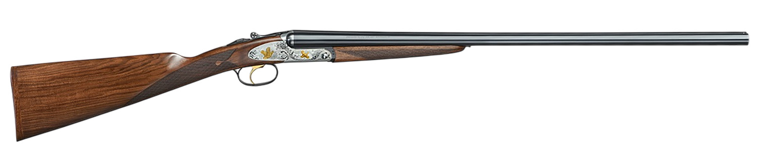 F.A.I.R. FRISSL1228 Iside Select 12 Gauge Break Open 2rd 28" Black Side By Side Barrel, Polished Silver w/Gold Inlay Receiver, English Style Oiled Walnut Stock, Technichoke XP50 Choke System