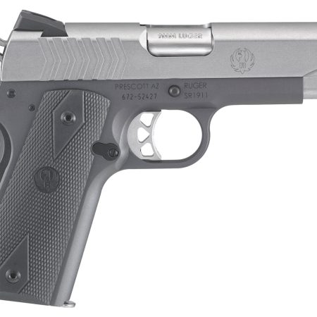 Ruger 6722 SR1911 Commander-Style 9mm Luger 9+1 4.25" Stainless Steel Barrel, Low-Glare Stainless Serrated Steel Slide, Tungsten Gray Cerakote Aluminum Frame w/Beavertail, Black Rubber Grip