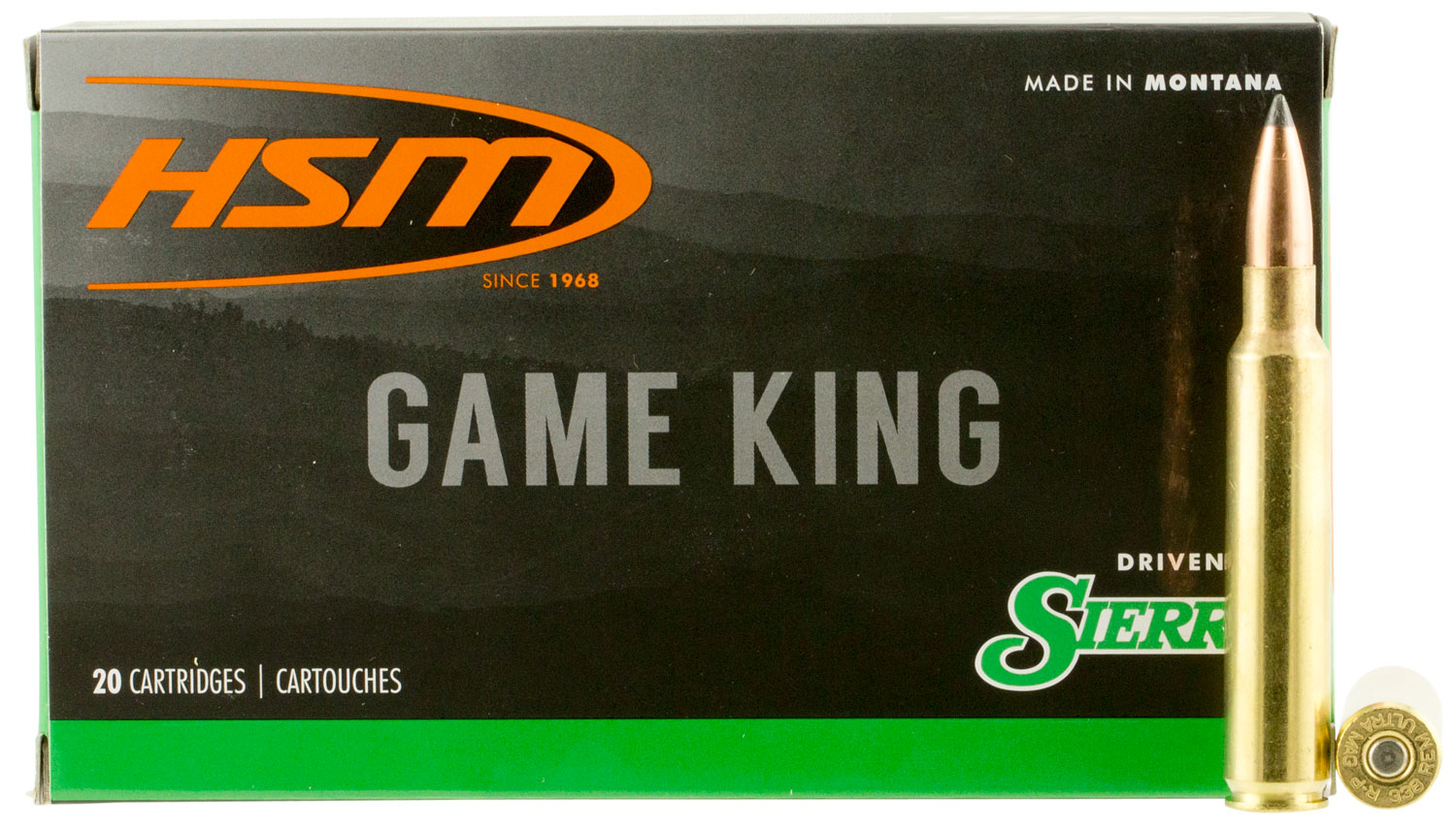 HSM 338RUM10N Game King 338 RUM 215 gr Sierra GameKing Spitzer Boat Tail 20 Per Box/ 20 Case