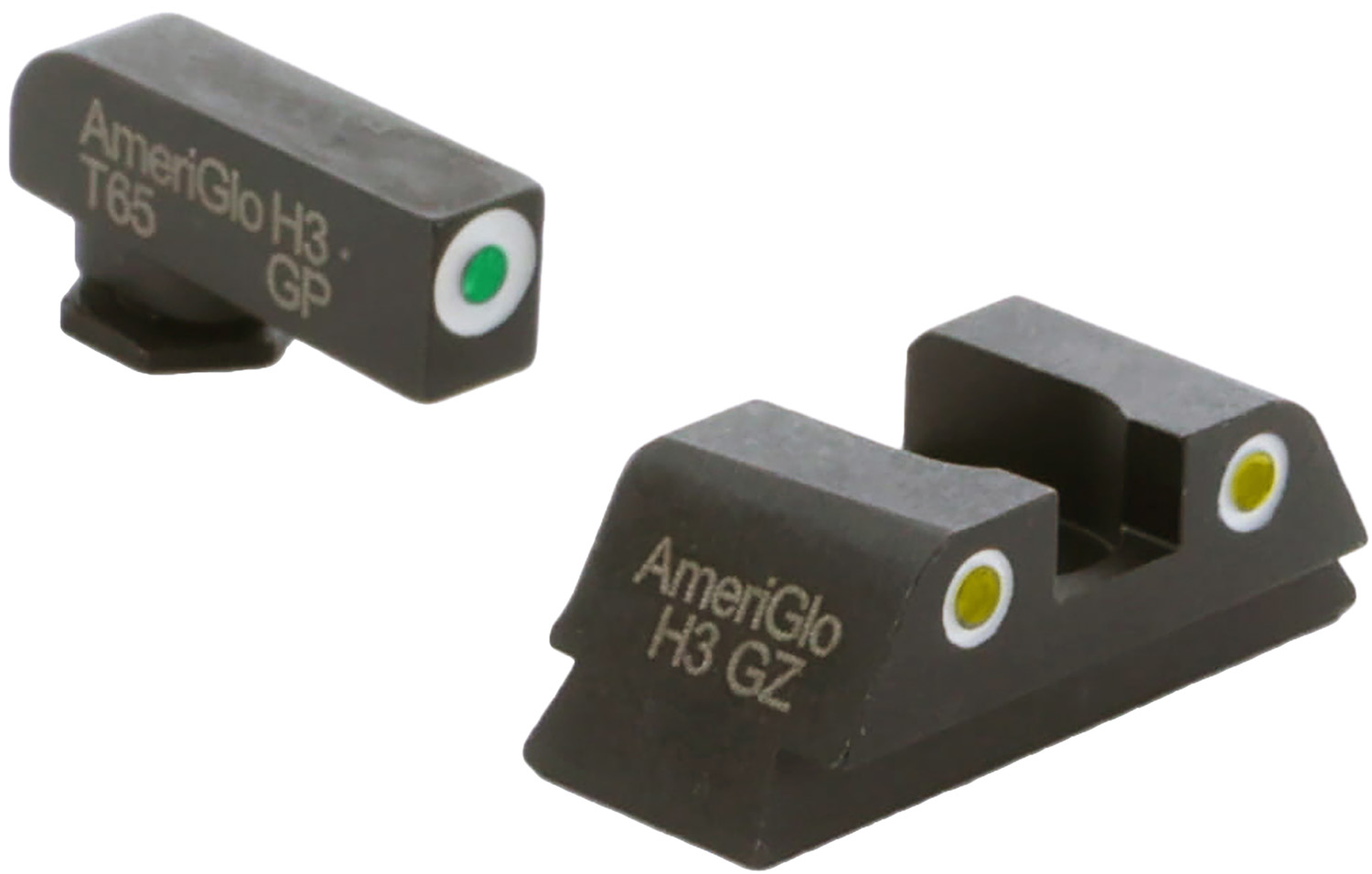 AmeriGlo GL431 Classic Tritium Sight Set for Glock Green Tritium White Outline Front Sight-Yellow Tritium White Outline Rear Sight