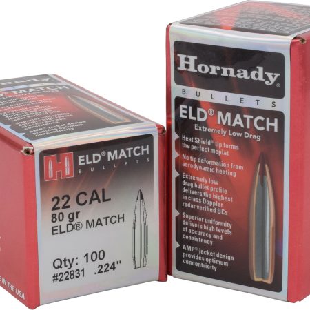 Hornady 22831 ELD Match 22 Cal .224 80 gr Extremely Low Drag Match 100 Per Box/ 25 Case