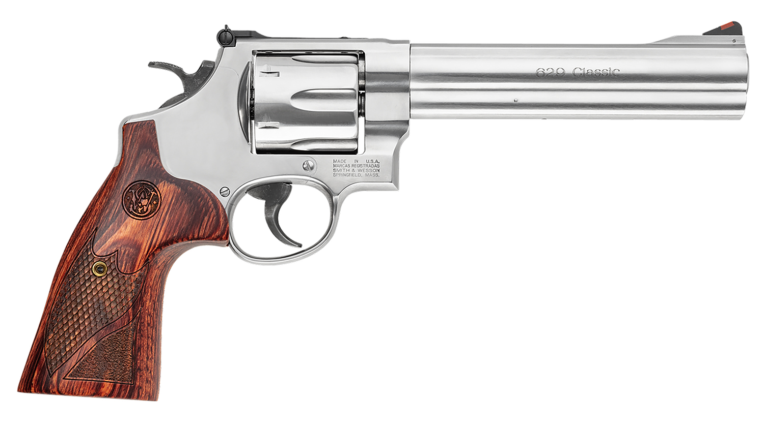 Smith & Wesson 150714 Model 629 Deluxe 44 Rem Mag or 44 S&W Spl Stainless Steel 6.50" Barrel & 6rd Cylinder, Satin Stainless Steel N-Frame, Textured Wood Grip
