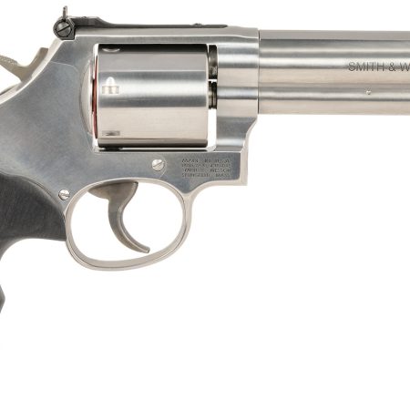 Smith & Wesson 150854 Model 686 Plus 38 S&W Spl +P, 357 Mag 7rd 5" Stainless Steel Barrel & Cylinder Satin Stainless Steel Frame with Black & Silver Custom Wood Grip & Red Ramp Front Sight