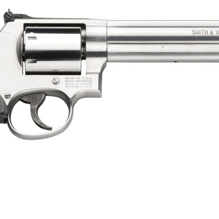 Smith & Wesson 150855 Model 686 Plus 38 S&W Spl +P, 357 Mag 7rd 7" Stainless Steel Barrel & Cylinder Satin Stainless Steel Frame with Black & Silver Custom Wood Grip & Red Ramp Front Sight