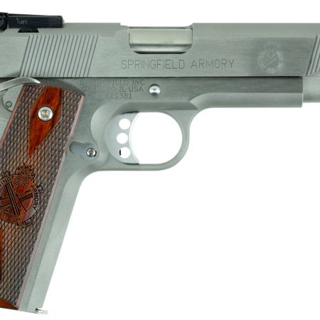 Springfield Armory PI9134LCA 1911 Loaded Target *CA Complaint 9mm Luger 9+1, 5" Stainless Match Grade  Barrel, Serrated Slide & Frame w/Beavertail, Crossed Cannon Cocobolo Grip
