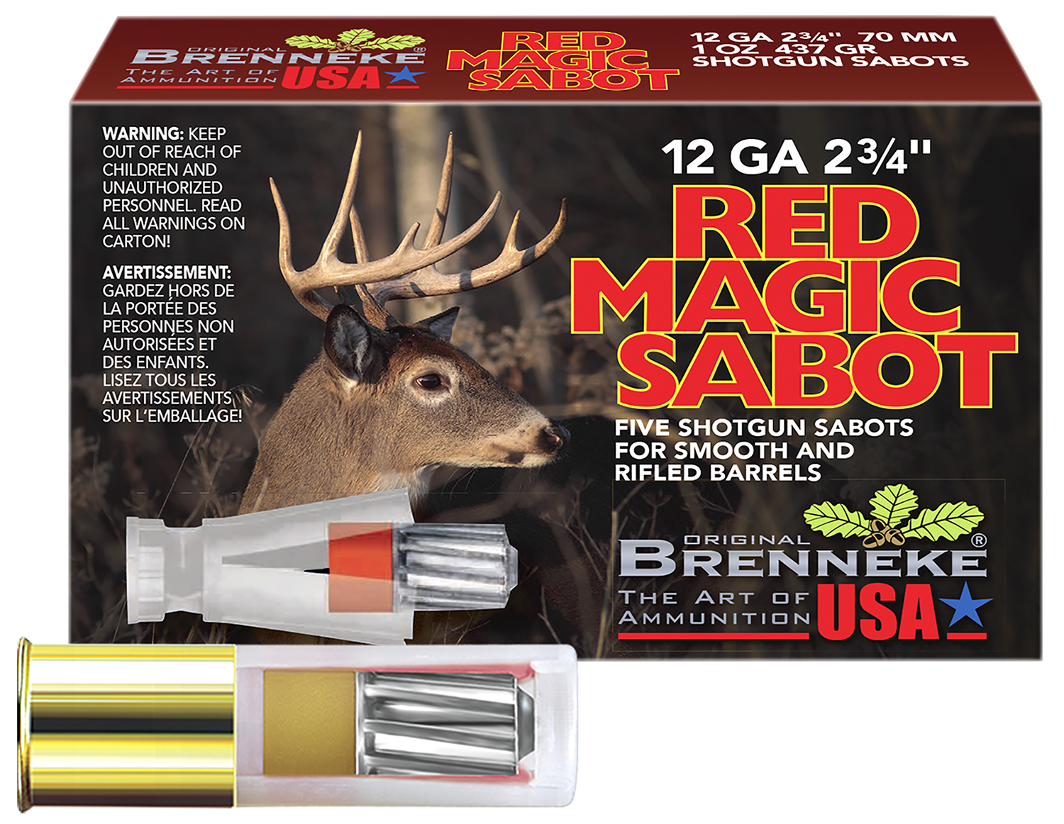 Brenneke SL122RMS Red Magic 12Gauge 2.75" 1oz Sabot Slug Shot 5 Per Box/50 Case