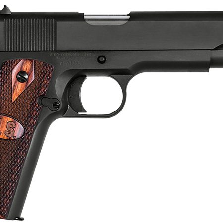 Auto-Ordnance 1911BKOW 1911 A1 GI Spec 45 ACP 7+1, 5" Stainless Steel Barrel, Matte Black Serrated Carbon Steel Slide & Frame w/Beavertail, Checkered Wood w/Integrated US Logo Grip