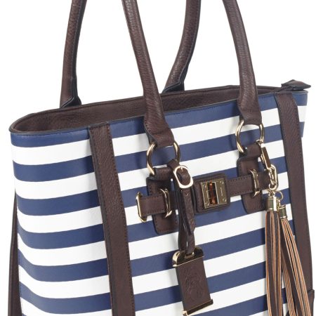 Bulldog BDP050 Tote Purse w/Holster Navy Stripe Leather Most Sm Pistols & Revolvers Right Hand