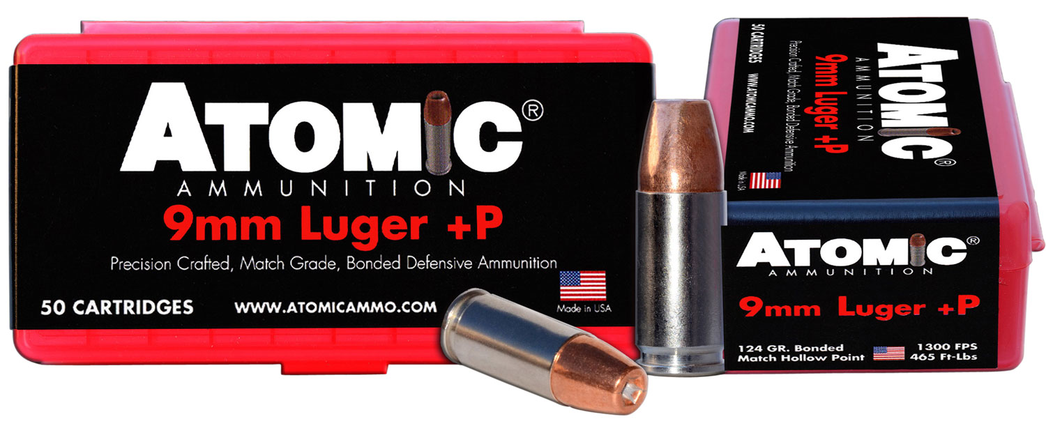 Atomic Ammunition 00409 Pistol Precision Craft 9mmLuger +P 124gr Bonded Match Hollow Point 50 Per Box/10 Case