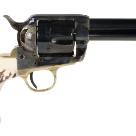 Taylors & Company 200064 1873 Cattle Brand Pietta 45 Colt (Long Colt) 6 Shot 4.75" Blued Round Barrel & Cylinder, Color Case Hardened Steel Frame, Imitation Stag Navy Grip, Exposed Hammer