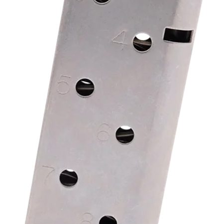 CMC Products 17130 Power Mag Railed 8rd 45 ACP Fits 1911 Government Stainless Steel w/ Black Base Pad