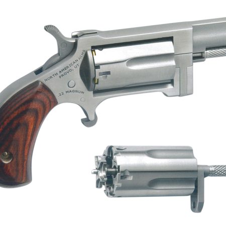 North American Arms SWC Sidewinder Conversion 22 LR/22 WMR 5 Shot 1.50" Stainless Steel Barrel, Frame & Cylinder, Rosewood Birdshead Grip, Exposed Hammer
