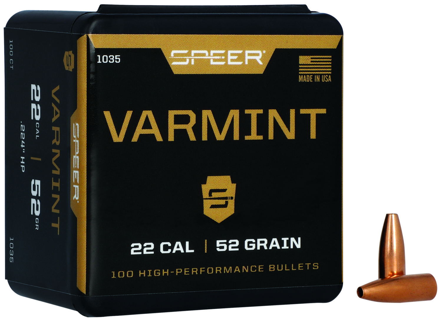 Speer 1035 Varmint 22Cal 52gr Hollow Point 100 Per Box/5 Case
