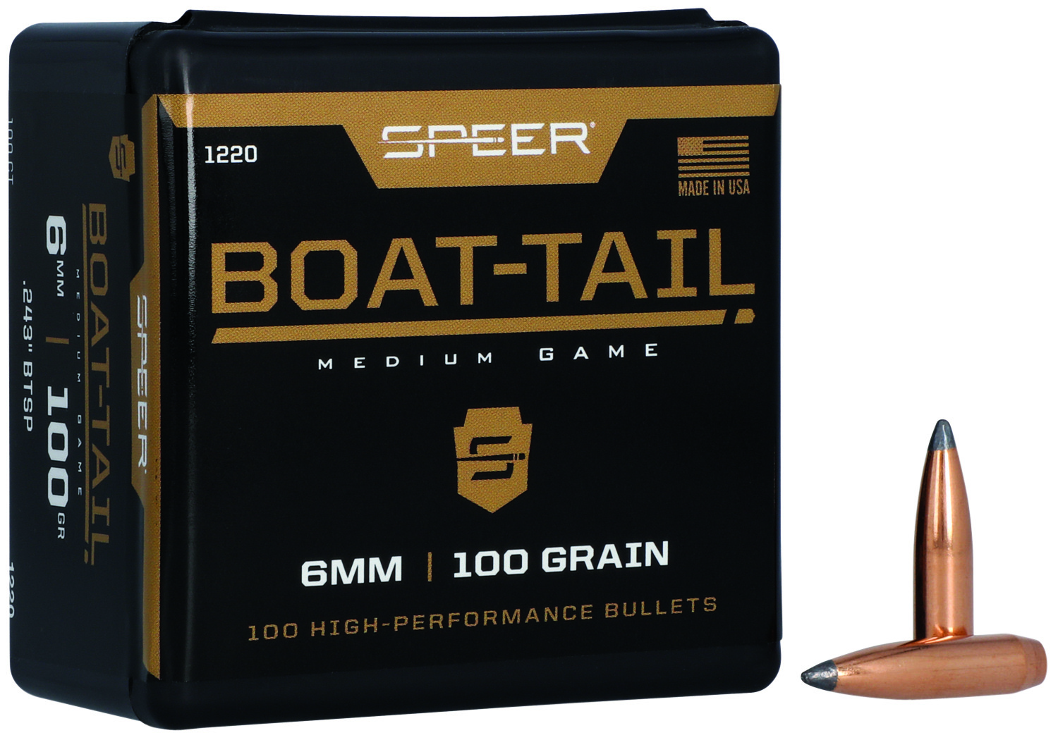 Speer 1220 Boat-Tail 6mm 100gr Jacketed Soft Point Boat Tail 100 Per Box/5 Case