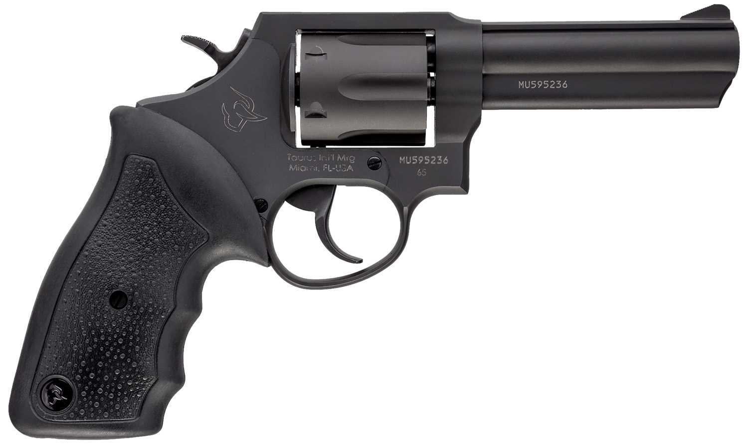 Taurus 2-650041 65 Medium 357 Mag/38 Special +P 6 Shot 4" Matte Black Oxide Barrel, Cylinder & Frame, Black Finger Grooved Rubber Grip, Transfer Bar Safety, Exposed Hammer