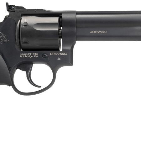 Taurus 2-660061 66  Medium 357 Mag/38 Special +P 7 Shot 6" Matte Black Oxide Alloy Steel Barrel, Cylinder & Frame, Black Finger Grooved Rubber Grip, Transfer Bar Safety, Exposed Hammer