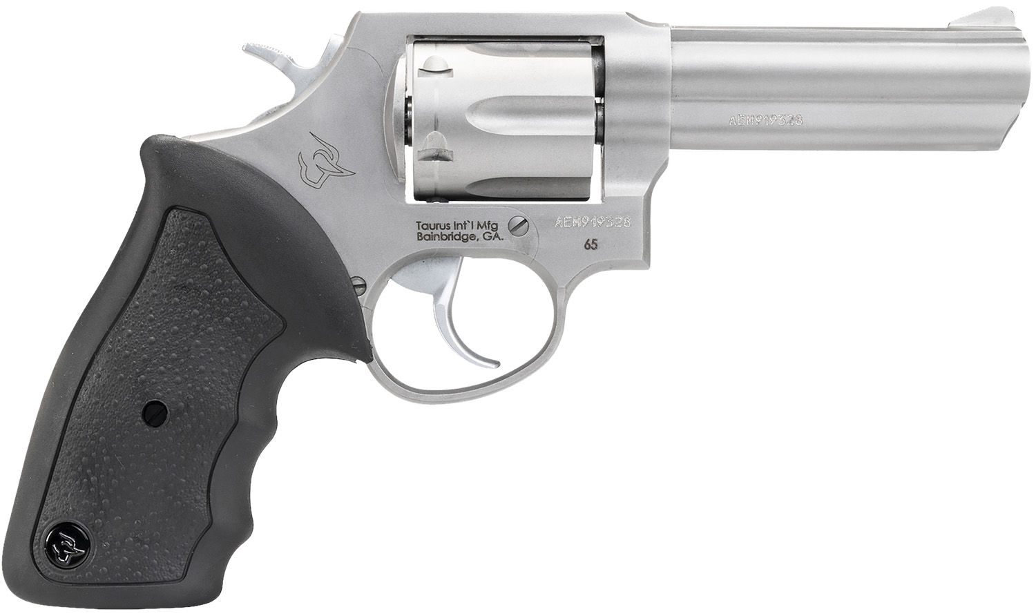 Taurus 2-650049 65 Medium 357 Mag/38 Special +P 6 Shot 4" Matte Stainless Steel Barrel, Cylinder Matte & Frame, Black Finger Grooved Rubber Grip, Transfer Bar Safety, Exposed Hammer