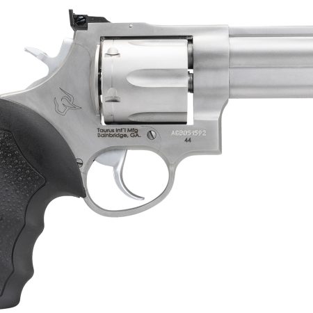 Taurus 2-440049 44  Large 44 Rem Mag 6 Shot 4" Matte Stainless Ported Barrel, Cylinder & Frame, Black Finger Grooved Rubber Grip, Transfer Bar Safety, Exposed Hammer