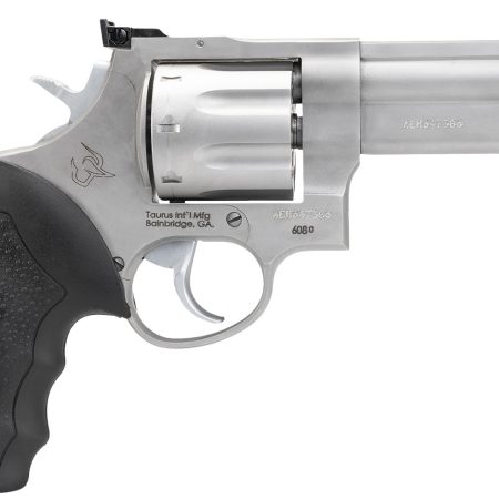 Taurus 2-608049 608  Large 357 Mag/38 Special +P 8 Shot 4" Matte Stainless Steel Ported Barrel, Cylinder & Frame, Black Finger Grooved Rubber Grip, Transfer Bar Safety, Exposed Hammer