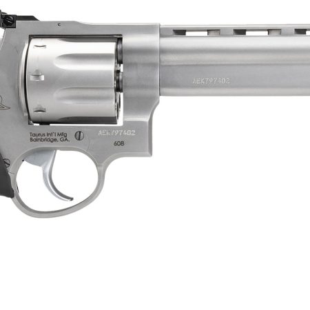 Taurus 2-608069 608 Large 357 Mag/38 Special +P 8 Shot 6.50" Matte Stainless Steel Ported Barrel, Cylinder & Frame, Black Finger Grooved Rubber Grip, Transfer Bar Safety, Exposed Hammer