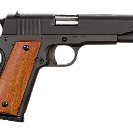 Rock Island 51421MA GI Standard FS *MA Compliant 45 ACP Caliber with 5" Barrel, 8+1 Capacity, Overall Black Parkerized Finish Steel, Beavertail Frame, Serrated Slide & Wood Grip