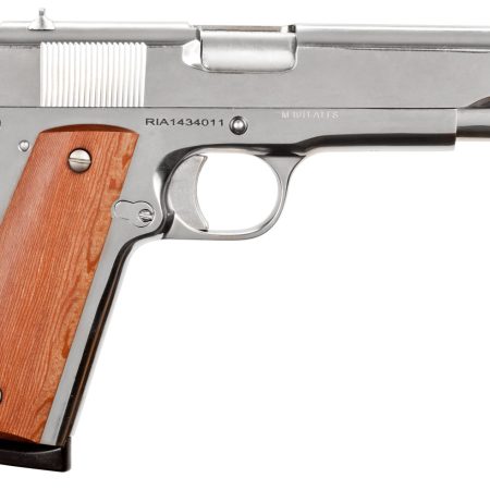 Rock Island 51433 GI Standard FS 45 ACP Caliber with 5" Barrel, 8+1 Capacity, Overall Polished Nickel Finish Steel, Beavertail Frame, Serrated Slide & Wood Grip