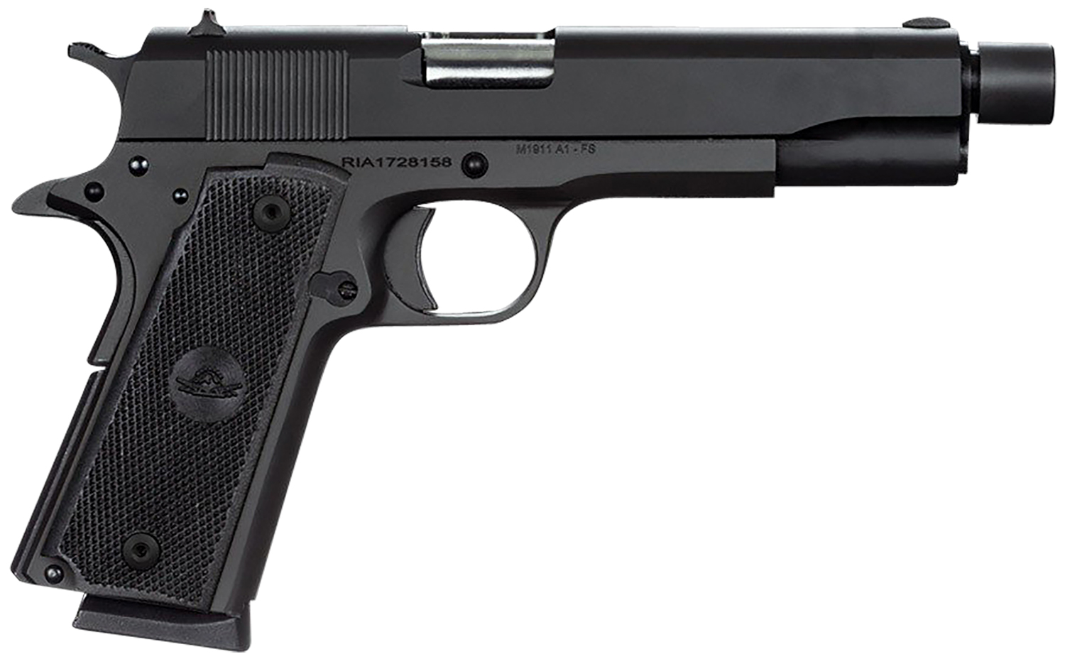 Rock Island 51473 GI Standard FS 45 ACP Caliber with 5" Barrel, 8+1 Capacity, Overall Black Parkerized Finish Steel, Beavertail Frame, Serrated Slide & Black Rubber Grip