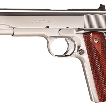 Colt Mfg O2071ELC2 Custom Government 38 Super 9+1 5" Stainless National Match Barrel, High Polished Stainless Steel Serrated Slide & Frame w/Beavertail, Rosewood Grip, Ambidextrous