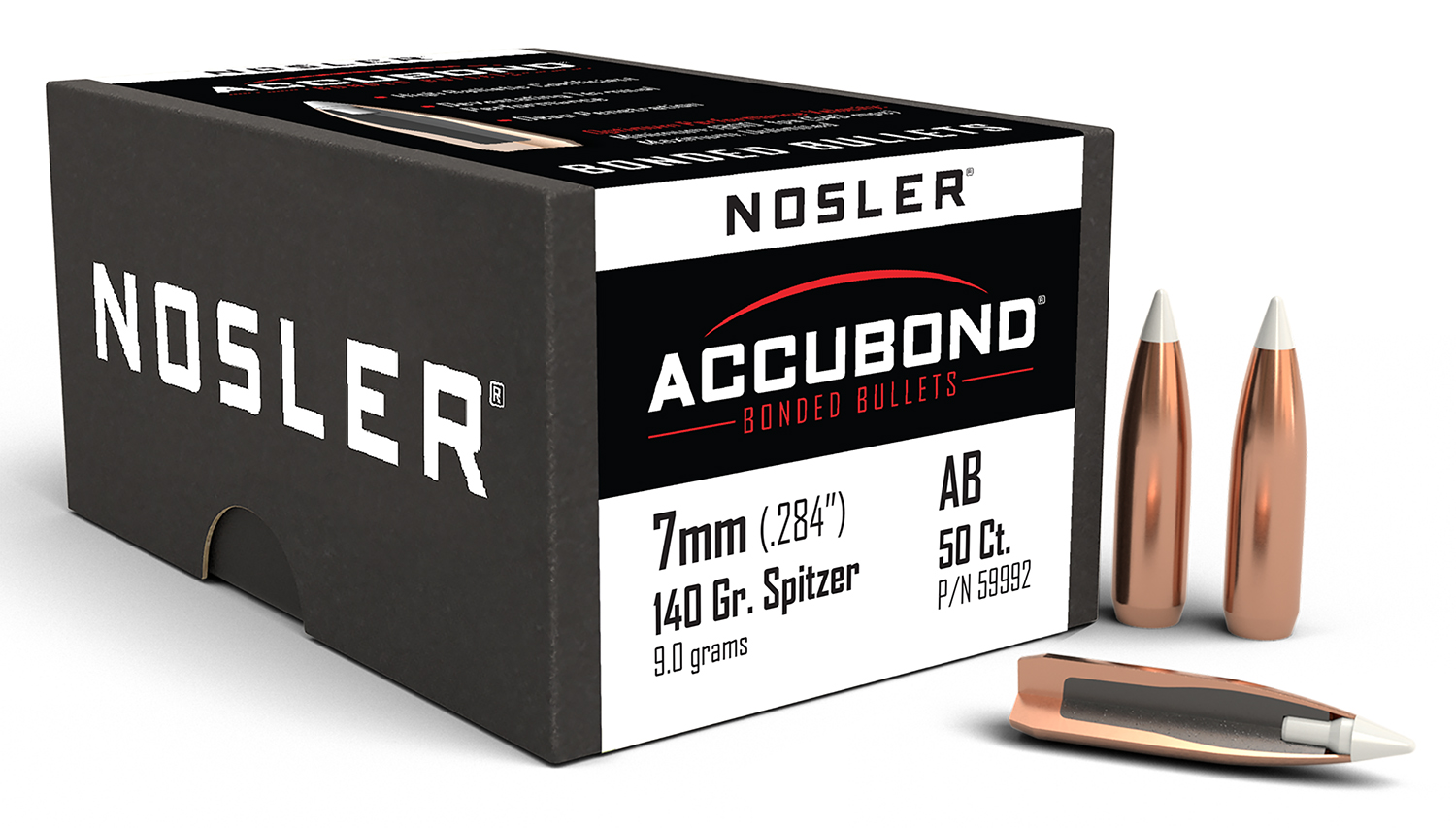 Nosler 59992 AccuBond 7mm 140gr Spitzer Point 50/Box