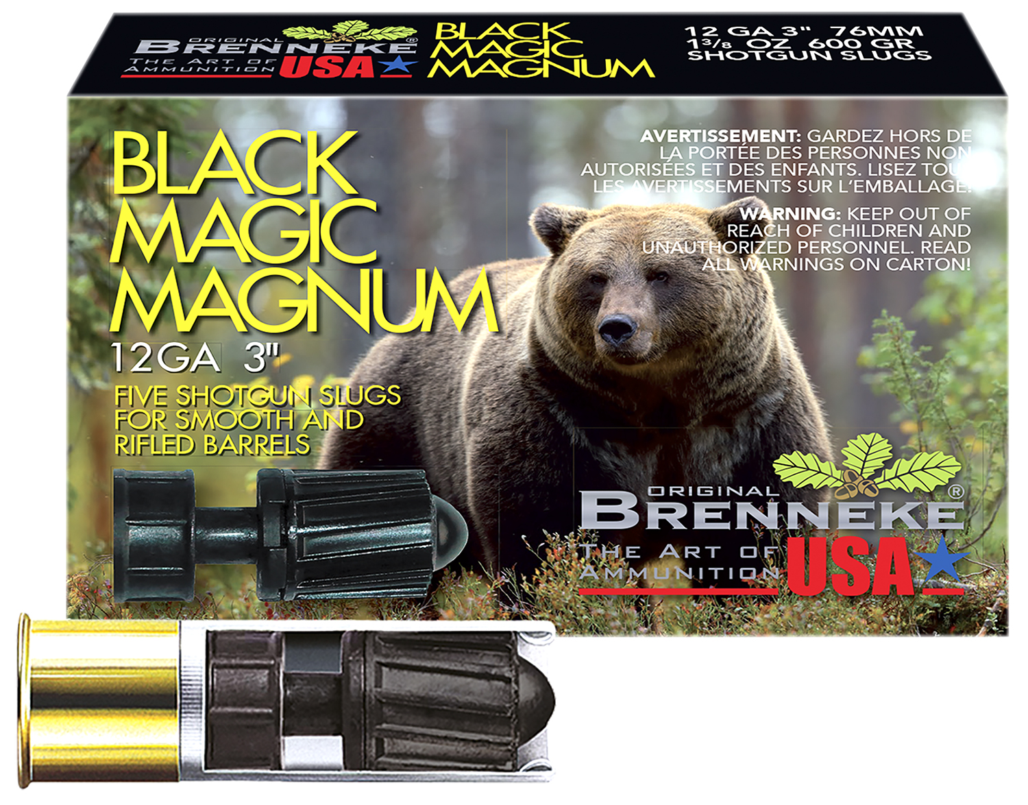 Brenneke SL123BMM Black Magic Magnum 12Gauge 3" 1 3/8oz Slug Shot 5 Per Box/50 Case